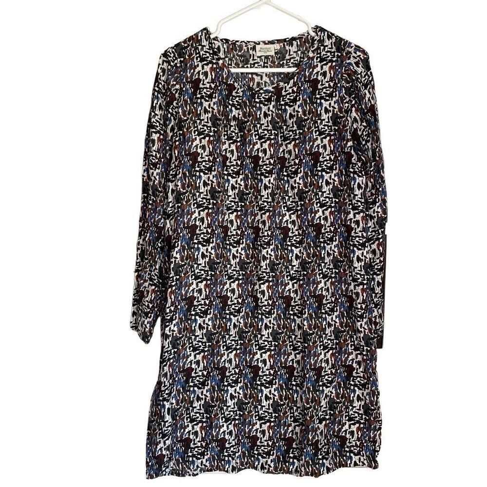 Hartford Dress Womens 2 Long Sleeve Rayon Silk Blend Sheath Ditsy Brush Strokes